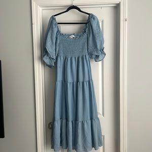 Baby Blue Puff half sleeves dress.